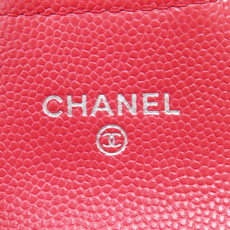 橘紅色 菱格紋 荔枝牛皮 零錢包【CHANEL 香奈兒】-5