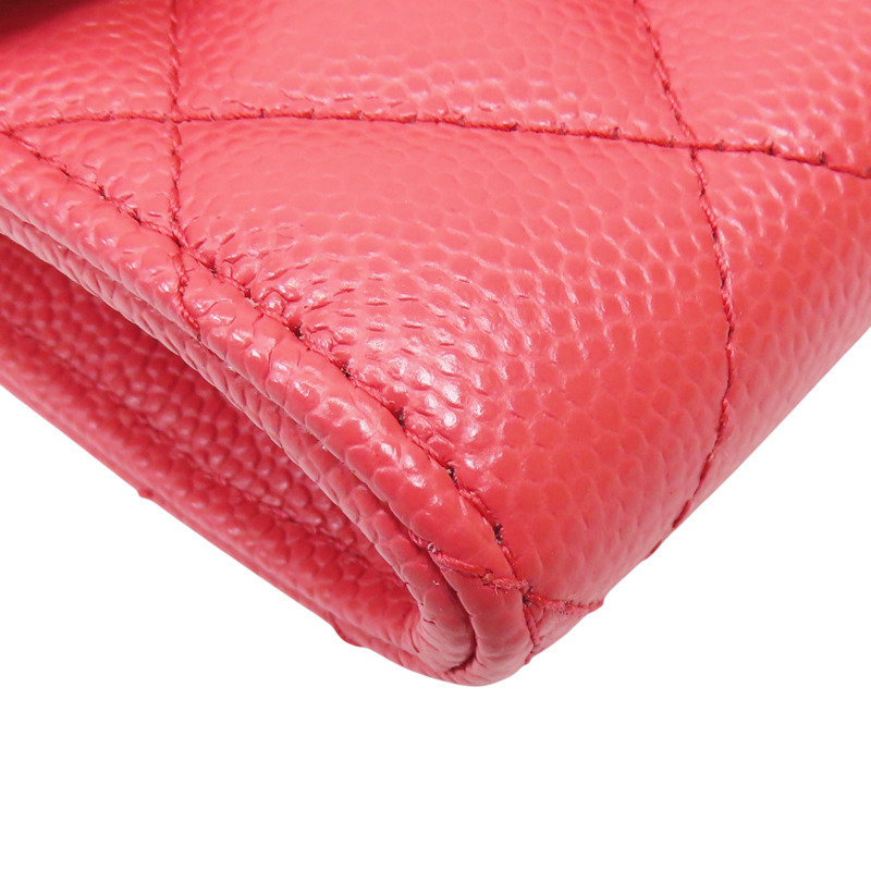 橘紅色 菱格紋 荔枝牛皮 零錢包【CHANEL 香奈兒】-8