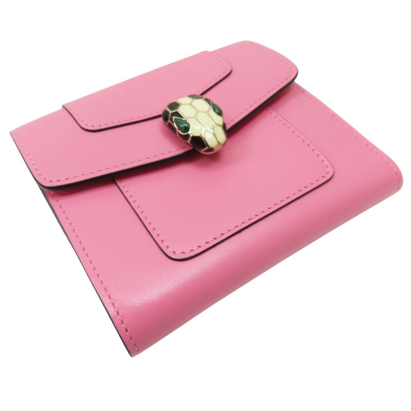 粉色牛皮 蛇頭 Serpenti 扣式短夾【 Bulgari 寶格麗 】-2