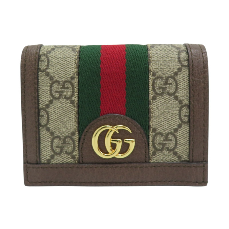 棕色帆布 Ophidia GG扣式短夾 #523155 [GUCCI 古馳] #523155-0