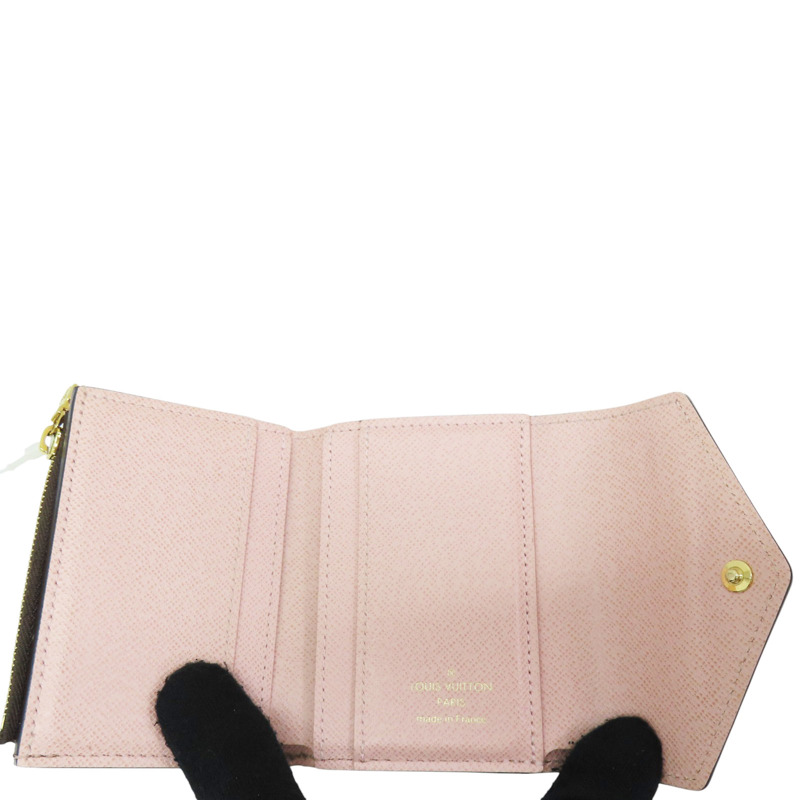 棕色 原花帆布 粉色牛皮 Portefeuille Zoe 三折短夾【LOUIS VUITTON LV 路易威登】 M62933-4