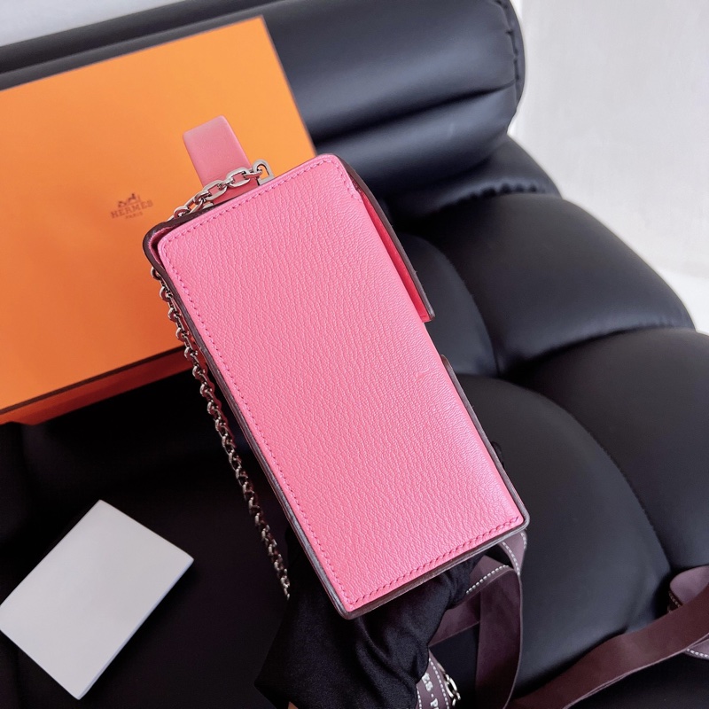 【近新閒置品】愛馬仕 Hermes Cinhetic Bag 秀款盒子包 唇膏粉 銀扣 山羊皮 Y刻 不對稱H扭轉鎖扣手拿手拎斜背鏈條包-3