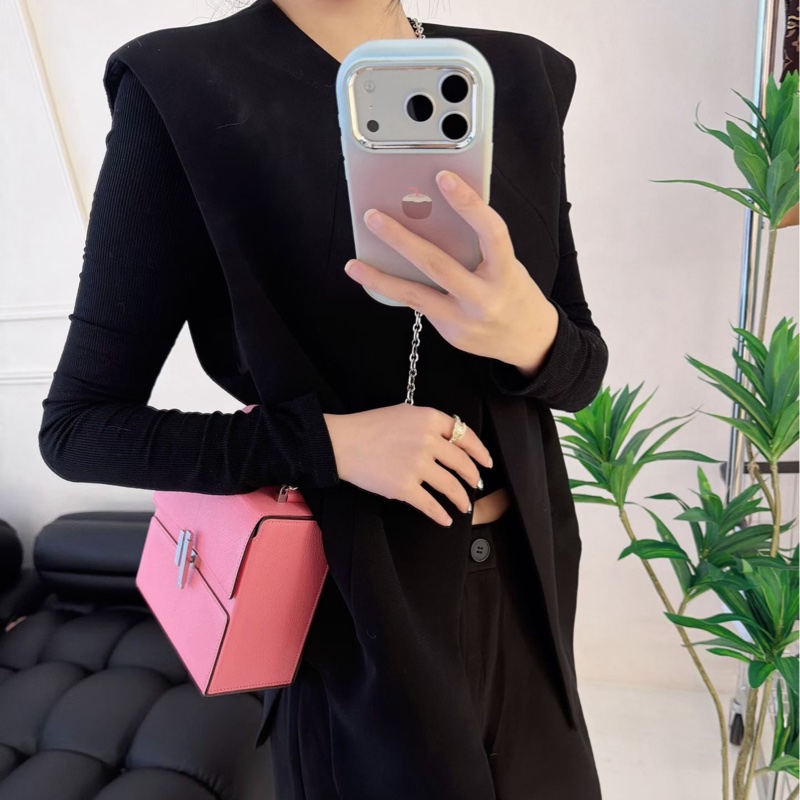 【近新閒置品】愛馬仕 Hermes Cinhetic Bag 秀款盒子包 唇膏粉 銀扣 山羊皮 Y刻 不對稱H扭轉鎖扣手拿手拎斜背鏈條包-17