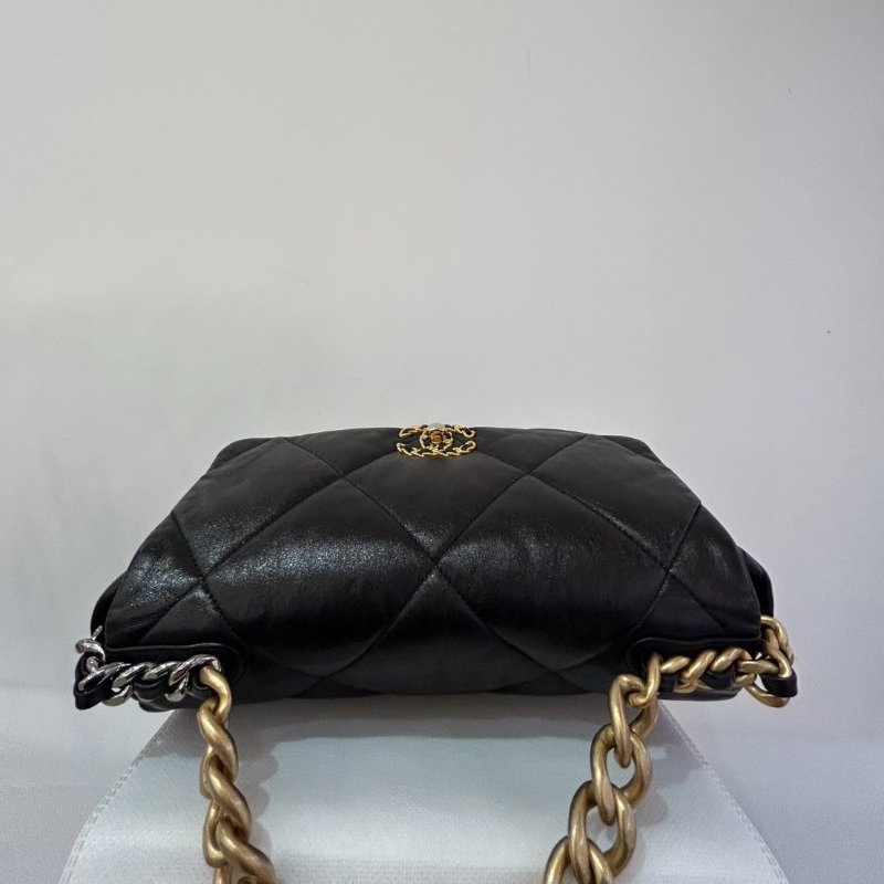 CHANEL黑羊皮19金鍊包30cm-3