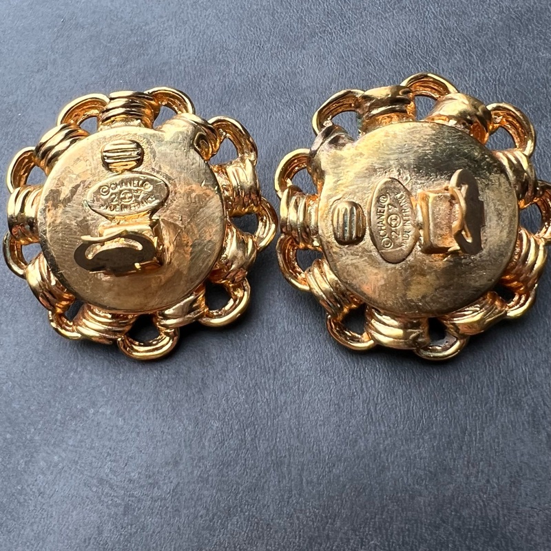 Chanel Vintage 復古太陽花珍珠 耳夾-3