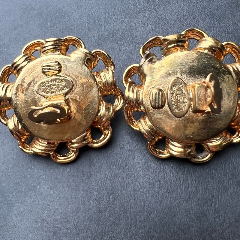 Chanel Vintage 復古太陽花珍珠 耳夾-6