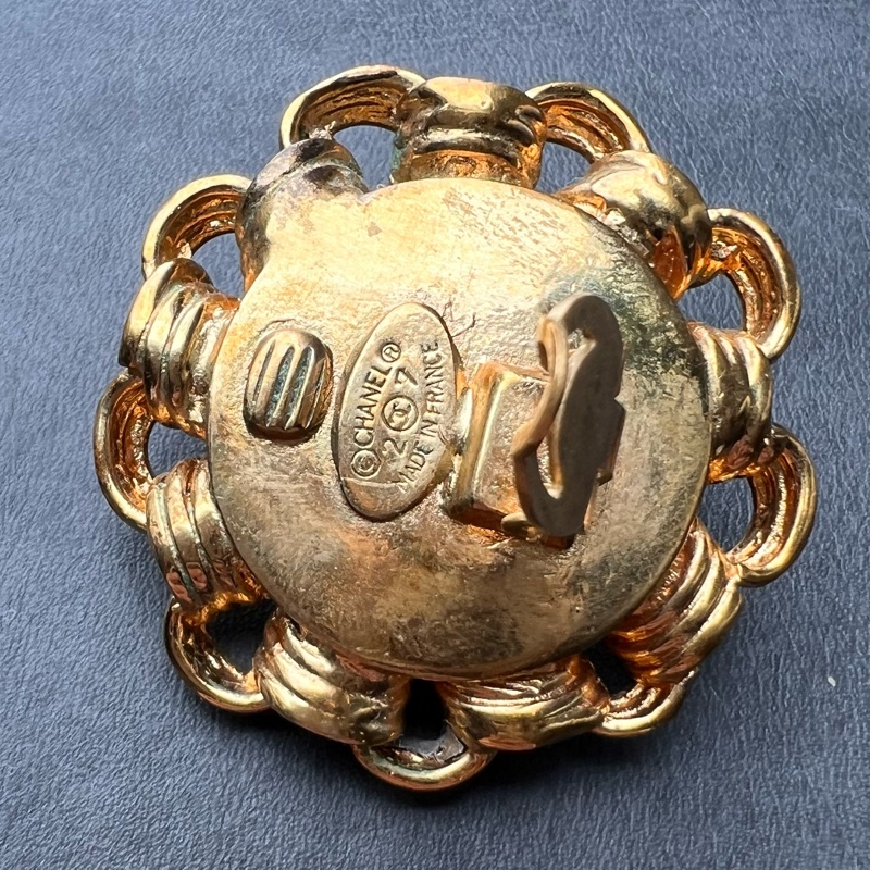 Chanel Vintage 復古太陽花珍珠 耳夾-8