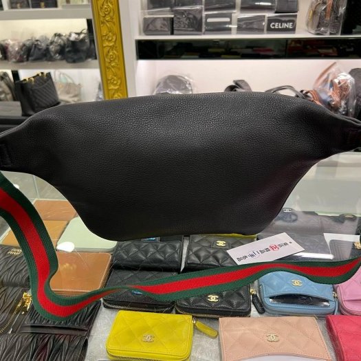 東區正精品㊣GUCCI 530412 黑色全皮綠紅綠LOGO側背包斜背腰包胸口包 RZ5756-7