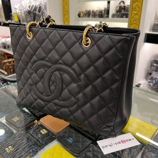 東區正精品㊣Chanel GST 香奈兒黑色荔枝牛皮金扣豆腐包肩背包托特包 RZ5757-1
