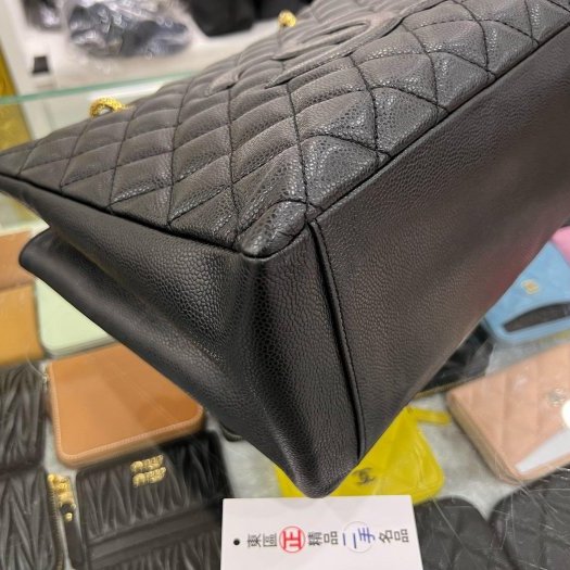東區正精品㊣Chanel GST 香奈兒黑色荔枝牛皮金扣豆腐包肩背包托特包 RZ5757-7