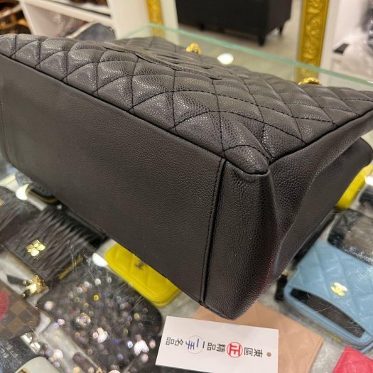 東區正精品㊣Chanel GST 香奈兒黑色荔枝牛皮金扣豆腐包肩背包托特包 RZ5757-8