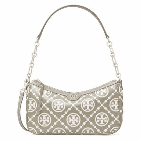 【TORY BURCH】滿版LOGO皮革肩斜兩用背包-灰色