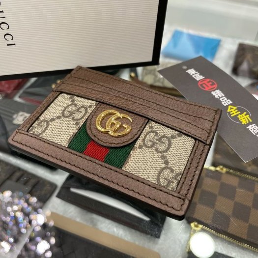 東區正精品㊣GUCCI 523159 全新PVC綠紅綠扁式卡片夾名片夾 RA0958-2
