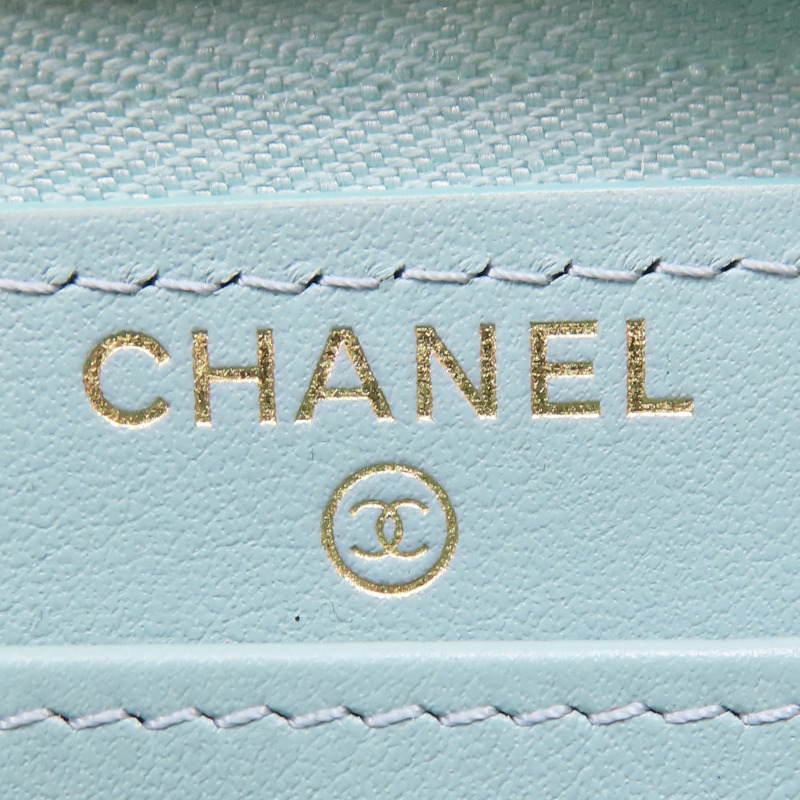 淺綠色 菱格紋 荔枝牛皮 拉鍊長夾【CHANEL 香奈兒】 AP0242-6