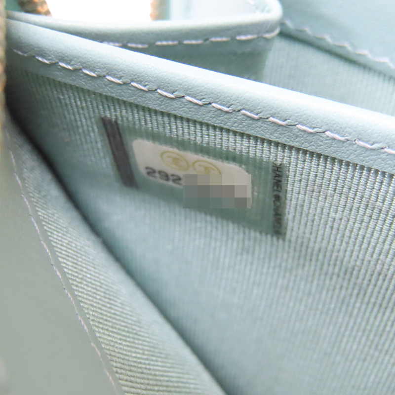 淺綠色 菱格紋 荔枝牛皮 拉鍊長夾【CHANEL 香奈兒】 AP0242-7