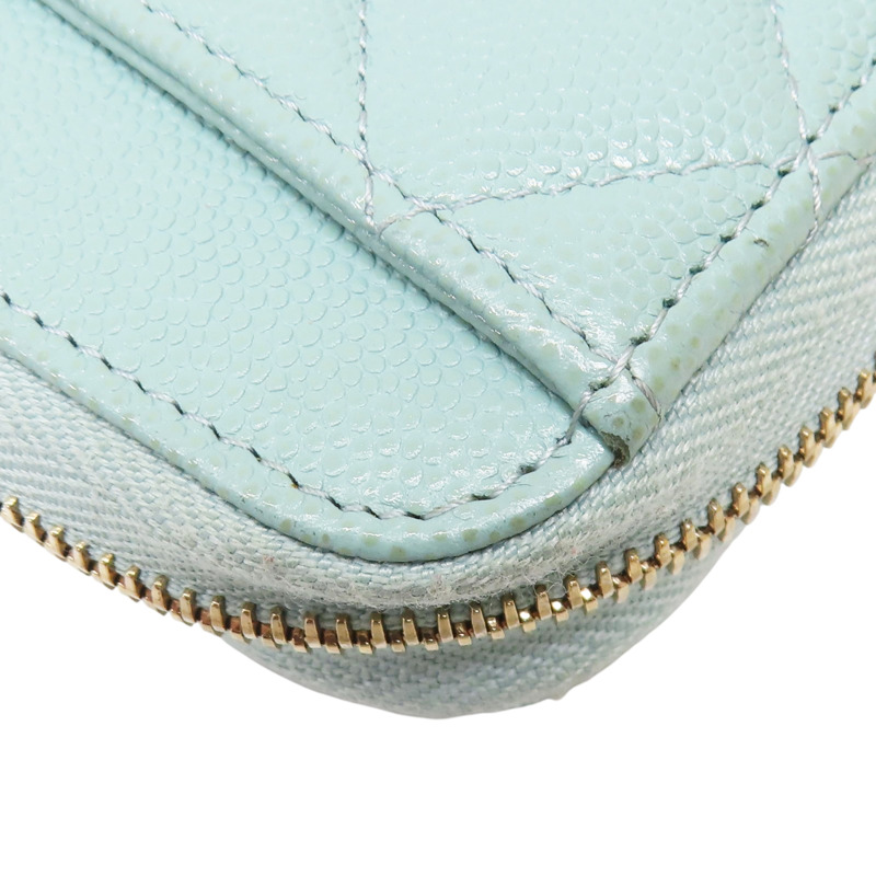 淺綠色 菱格紋 荔枝牛皮 拉鍊長夾【CHANEL 香奈兒】 AP0242-8