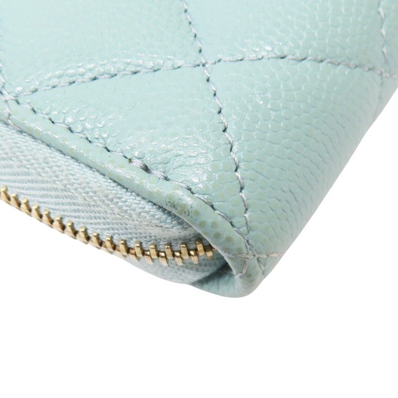 淺綠色 菱格紋 荔枝牛皮 拉鍊長夾【CHANEL 香奈兒】 AP0242-9