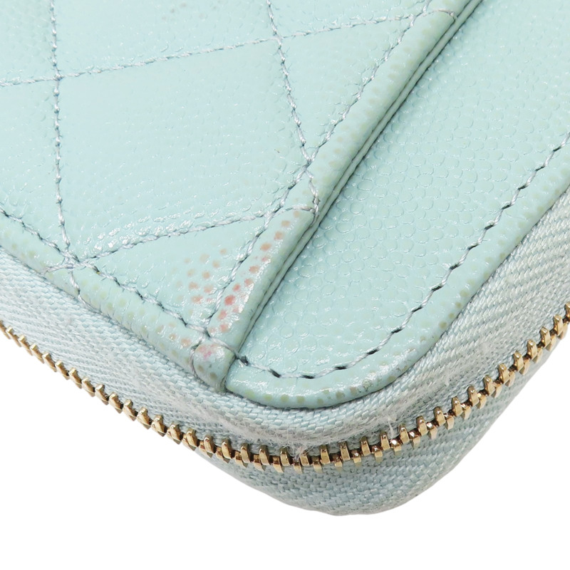 淺綠色 菱格紋 荔枝牛皮 拉鍊長夾【CHANEL 香奈兒】 AP0242-11