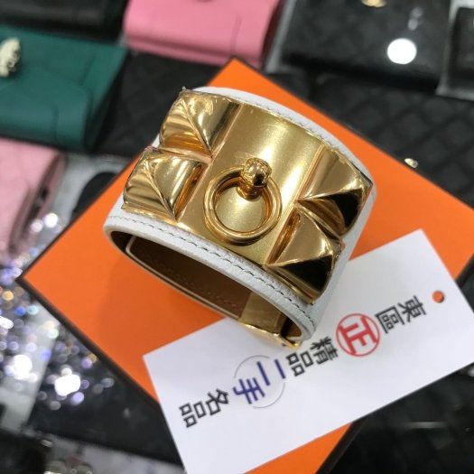 東區正精品㊣HERMES 愛馬仕白色全皮金釦 CDC 寬版手環 RA0848-0