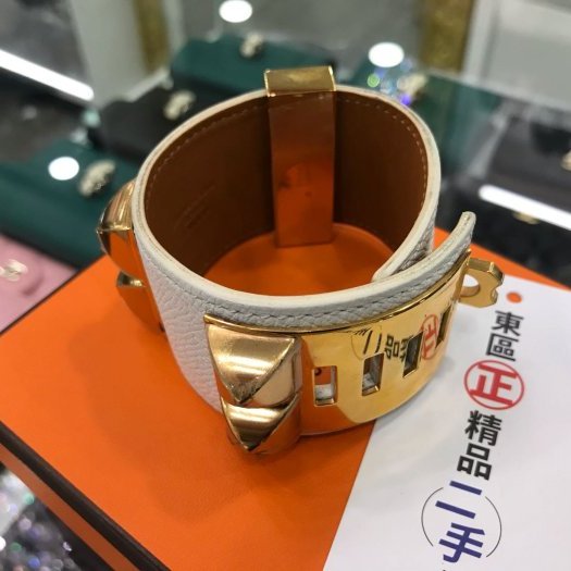 東區正精品㊣HERMES 愛馬仕白色全皮金釦 CDC 寬版手環 RA0848-2