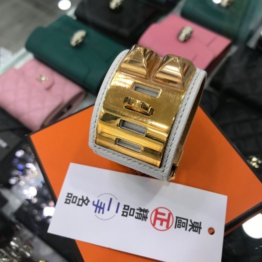 東區正精品㊣HERMES 愛馬仕白色全皮金釦 CDC 寬版手環 RA0848-3