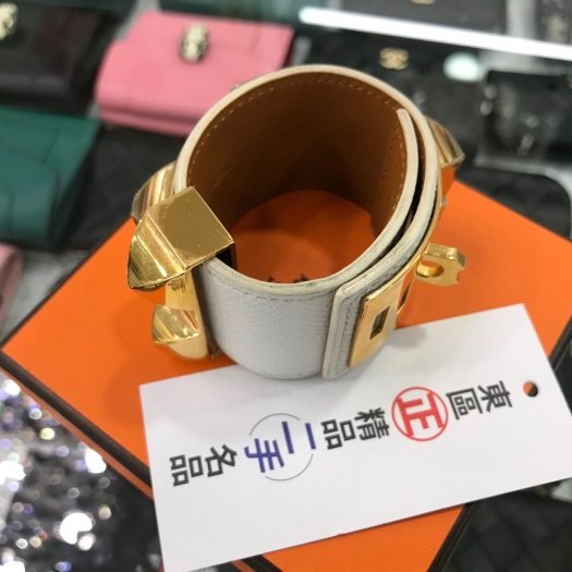 東區正精品㊣HERMES 愛馬仕白色全皮金釦 CDC 寬版手環 RA0848-4
