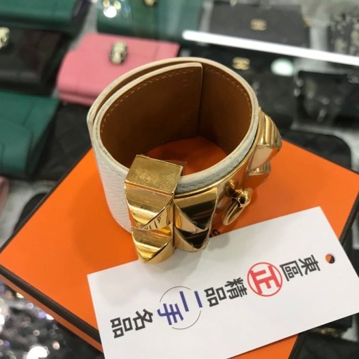 東區正精品㊣HERMES 愛馬仕白色全皮金釦 CDC 寬版手環 RA0848-5