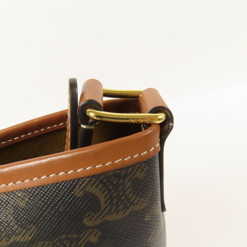 CELINE 塗層帆布Triomphe Bucket金扣肩背袋-6