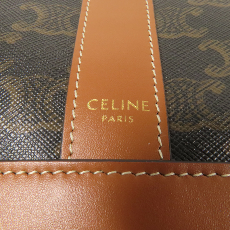 CELINE 塗層帆布Triomphe Bucket金扣肩背袋-8