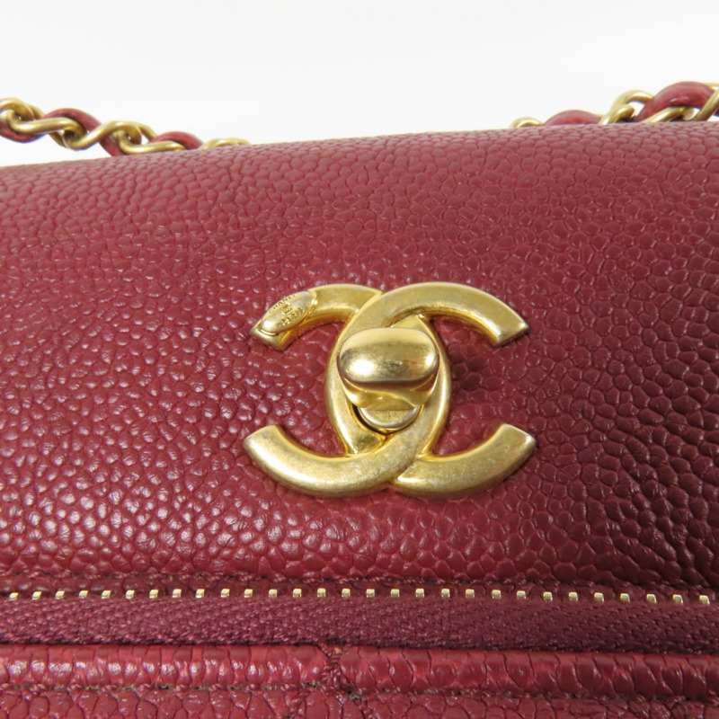 CHANEL 牛皮皮革Chain Shoulder金扣鏈帶肩背袋-7