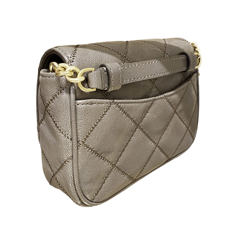 【TORY BURCH】翻蓋菱格紋皮革斜背包-岩石灰-1