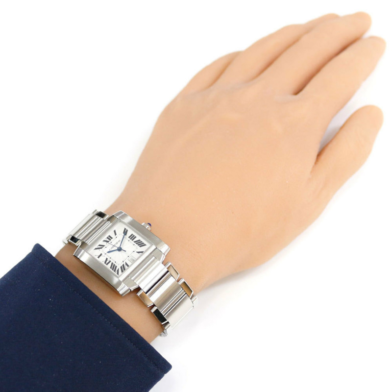 卡地亞 Tank Française LM 腕錶,不銹鋼,W5002Q3 (2302),自動上鍊,已檢修和重新加工,男士,卡地亞-1