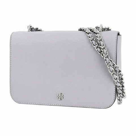 【TORY BURCH】雙T-LOGO素面皮革鍊包-灰色