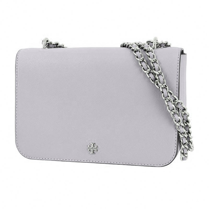 【TORY BURCH】雙T-LOGO素面皮革鍊包-灰色-4