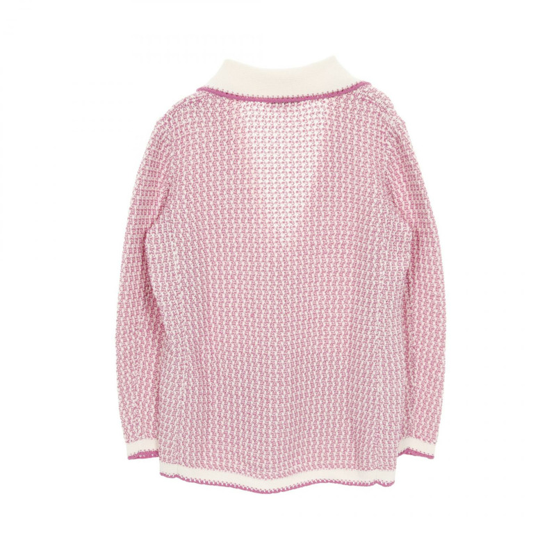 CHANEL 獅子紐扣衫針織上衣棉質粉紅白色二手女款 #36-1