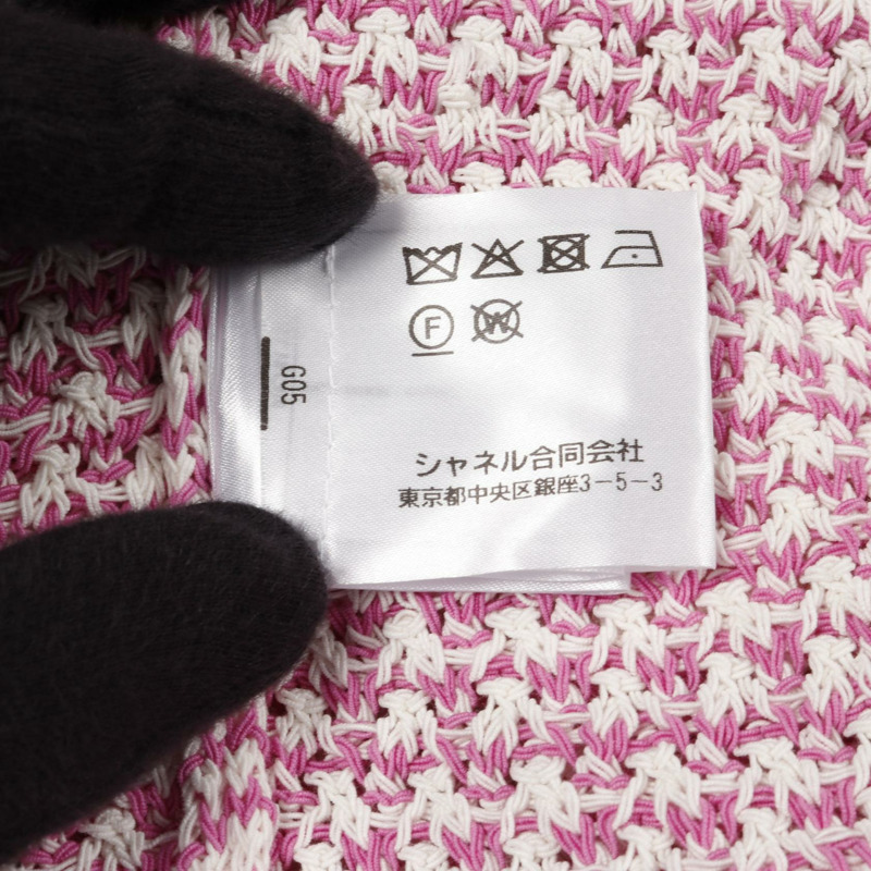 CHANEL 獅子紐扣衫針織上衣棉質粉紅白色二手女款 #36-3