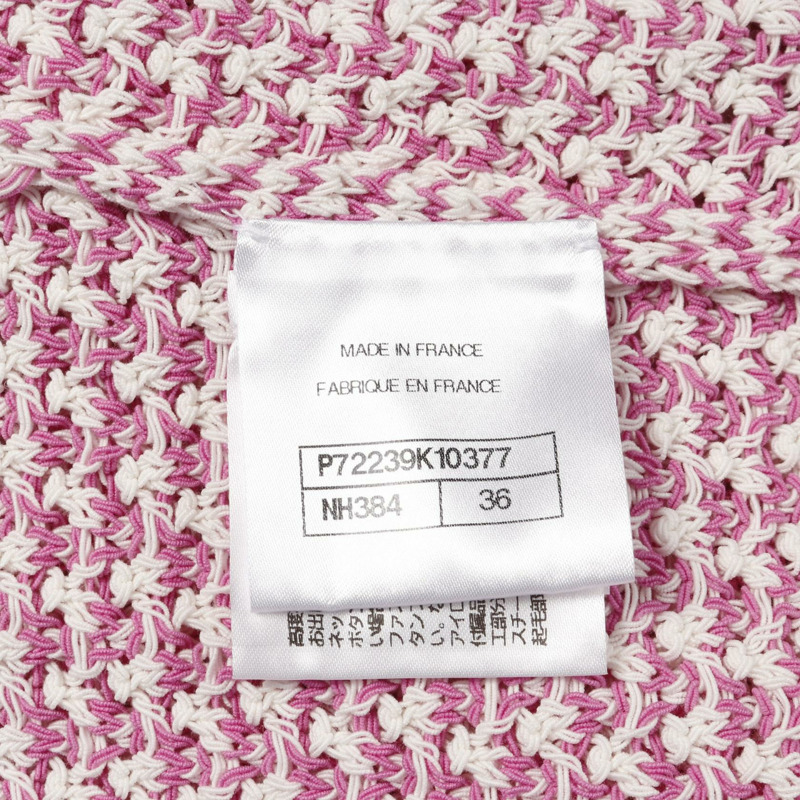 CHANEL 獅子紐扣衫針織上衣棉質粉紅白色二手女款 #36-5