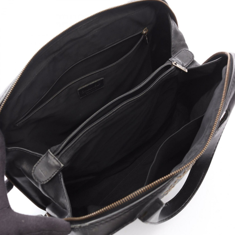 CHANEL Wild 縫線拉鍊手提包皮革黑色 SHW 二手女士 CC-2