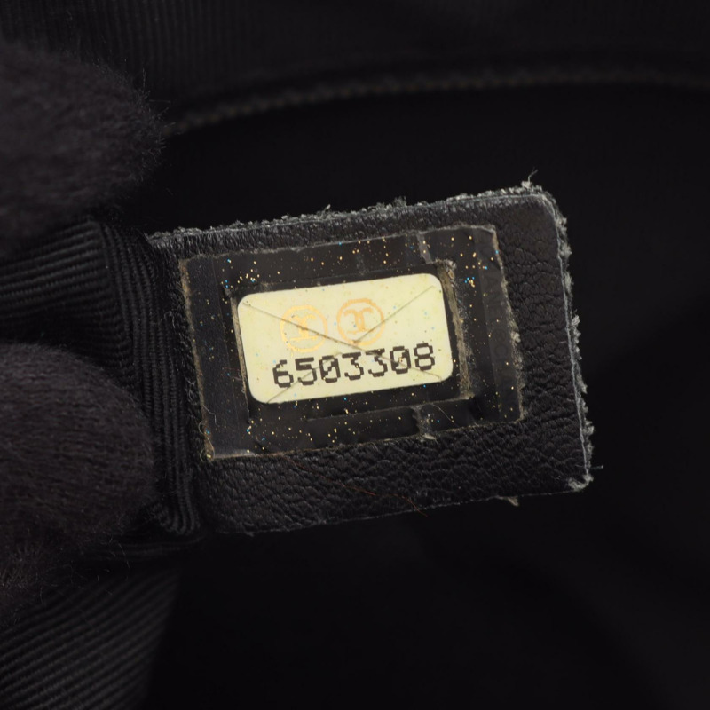 CHANEL Wild 縫線拉鍊手提包皮革黑色 SHW 二手女士 CC-4