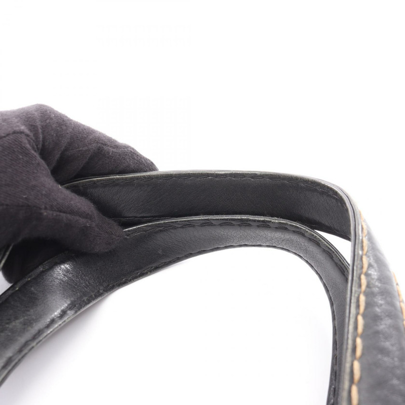 CHANEL Wild 縫線拉鍊手提包皮革黑色 SHW 二手女士 CC-11