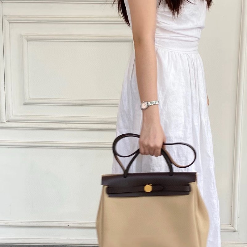 Hermes herbag31 風衣灰拼色 金扣-4