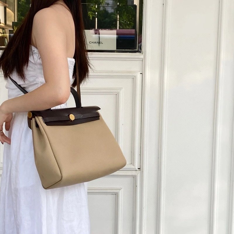 Hermes herbag31 風衣灰拼色 金扣-5