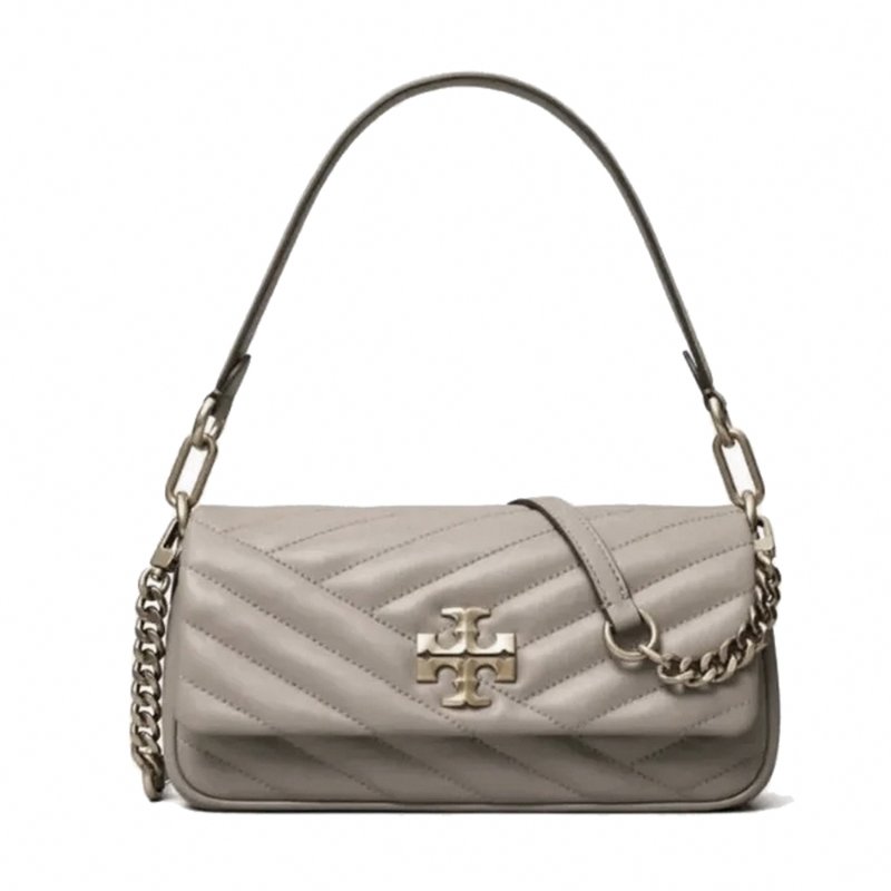 【TORY BURCH】縫線翻蓋肩斜二用包-灰色-0