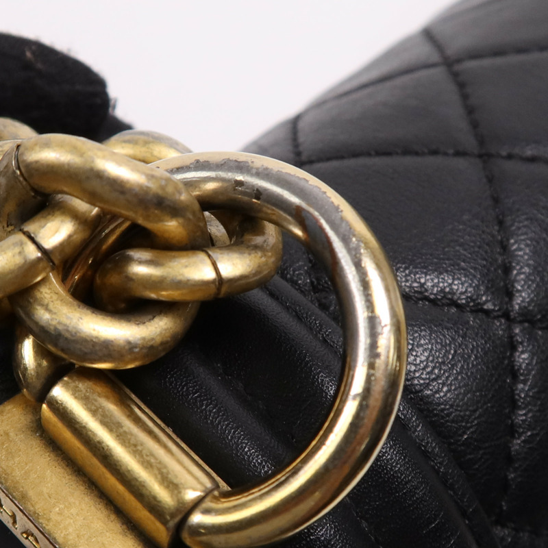 CHANEL 羊皮皮革Boy 25金扣鏈帶肩背袋-14