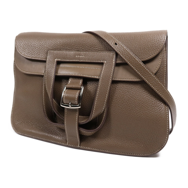 HERMES Clemence皮革Halzan 31銀扣手挽肩背兩用袋Etoupe-2