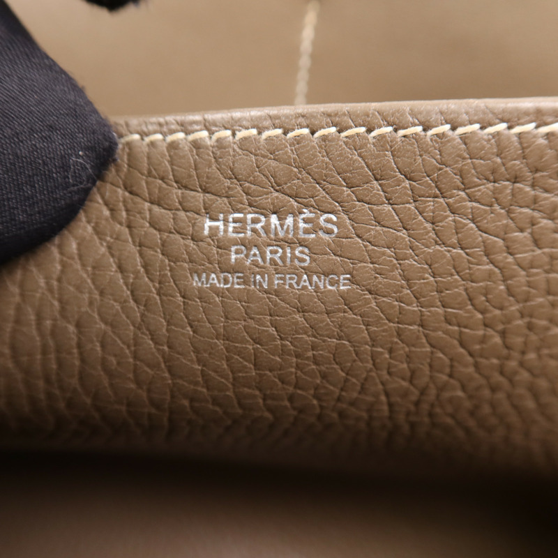 HERMES Clemence皮革Halzan 31銀扣手挽肩背兩用袋Etoupe-5