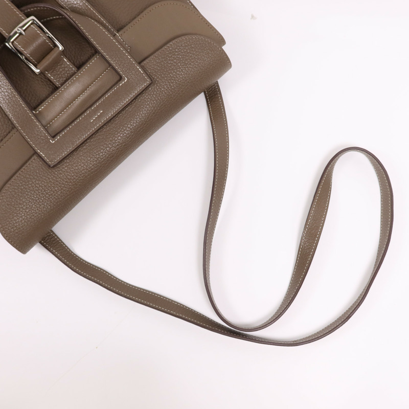 HERMES Clemence皮革Halzan 31銀扣手挽肩背兩用袋Etoupe-7