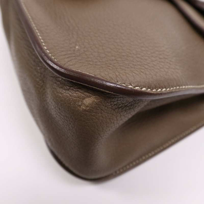 HERMES Clemence皮革Halzan 31銀扣手挽肩背兩用袋Etoupe-9