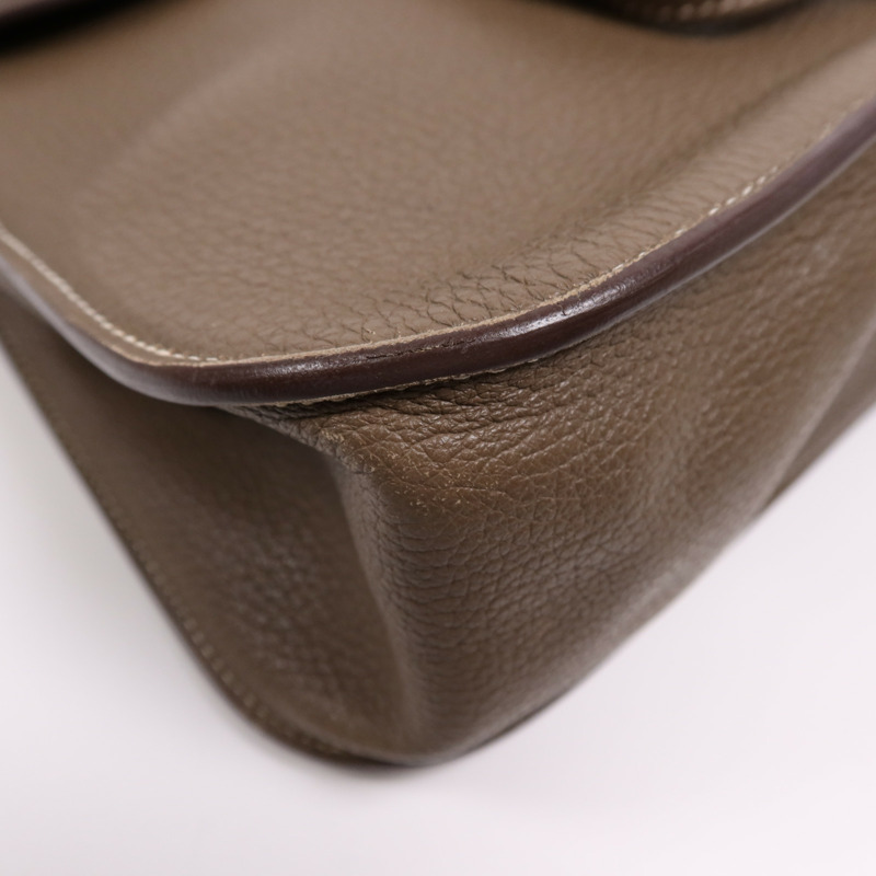 HERMES Clemence皮革Halzan 31銀扣手挽肩背兩用袋Etoupe-10