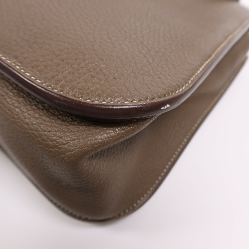 HERMES Clemence皮革Halzan 31銀扣手挽肩背兩用袋Etoupe-11